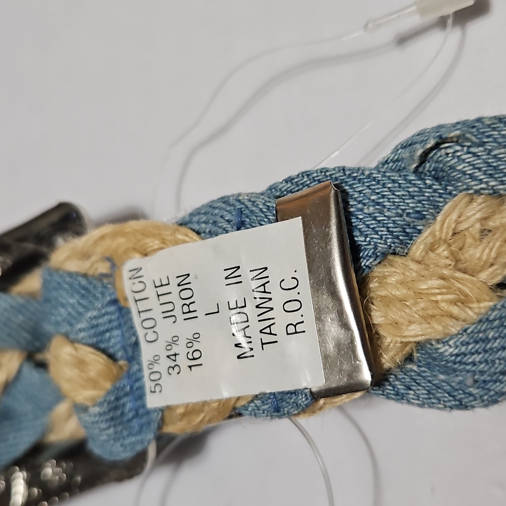 Chic Woven Belt in Blue and Cream Size L - Picture 5 of 10